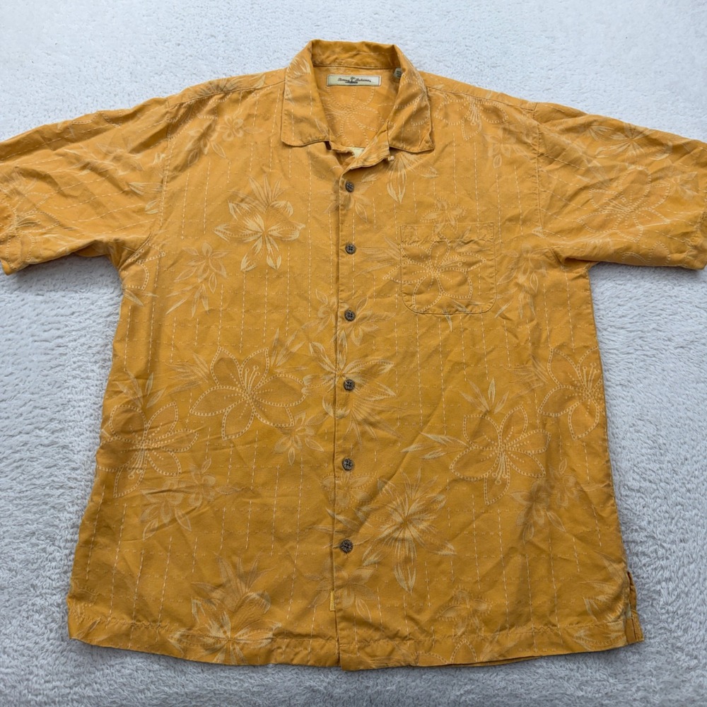 Tommy Bahama Mens Silk Tropical Floral Short‎ Sleeve Button Up Shirt Size M